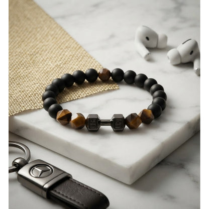 Pulsera para Hombre Mancuerna de Onix Ojo Tigre marrón