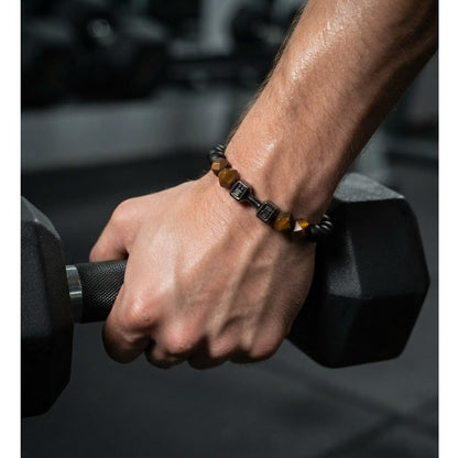 Pulsera para Hombre Mancuerna de Onix Ojo Tigre marrón