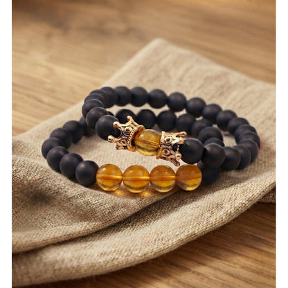 Set Pulseras Hombre Ónix Ámbar y Corona