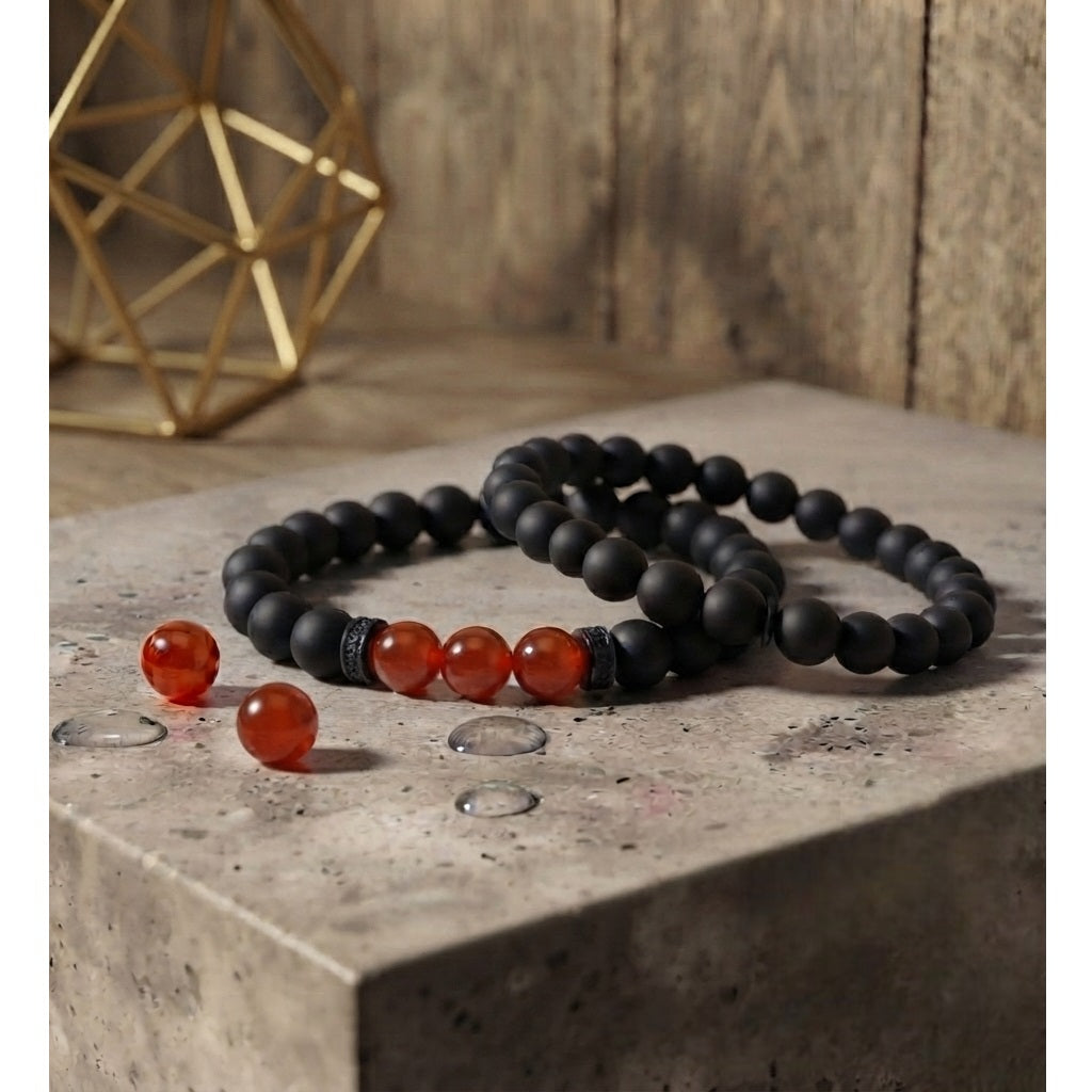Set Pulseras Energética Hombre Piedras Naturales Cuarzo Rojo