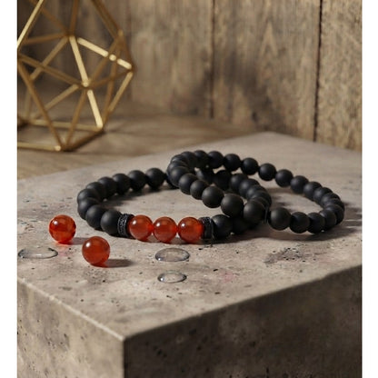 Set Pulseras Energética Hombre Piedras Naturales Cuarzo Rojo