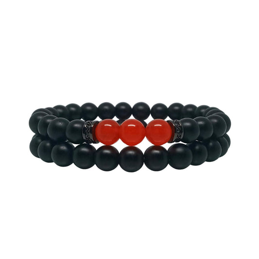 Set Pulseras Energética Hombre Piedras Naturales Cuarzo Rojo