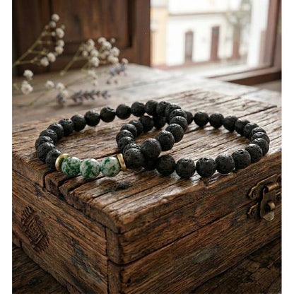 Set de Pulseras Hombre Piedra Volcánica y Green Spot