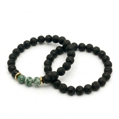 Set de Pulseras Hombre Piedra Volcánica y Green Spot