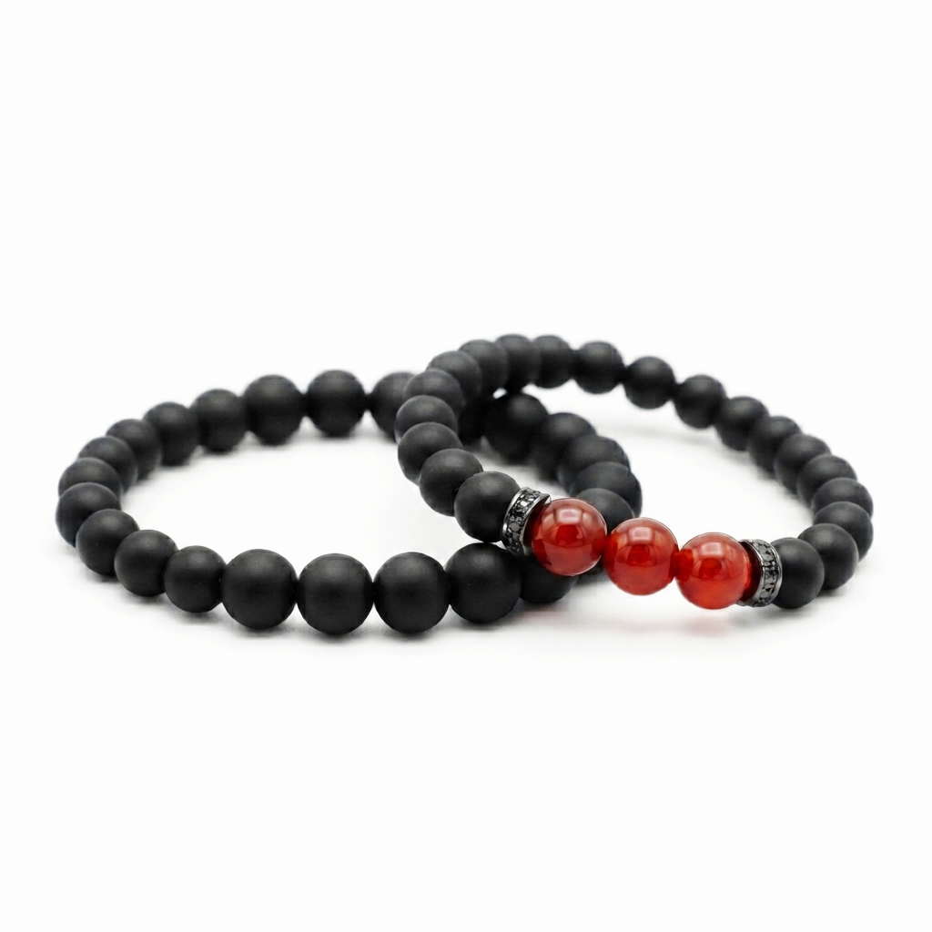 Set Pulseras Energética Hombre Piedras Naturales Cuarzo Rojo