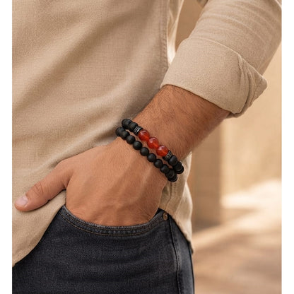 Set Pulseras Energética Hombre Piedras Naturales Cuarzo Rojo