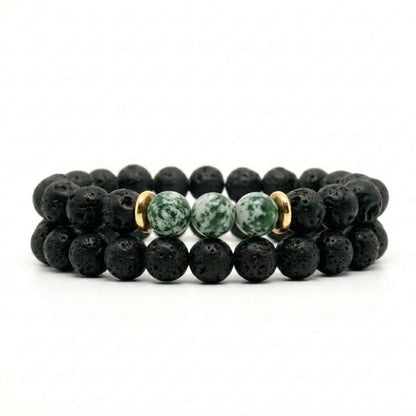 Set de Pulseras Hombre Piedra Volcánica y Green Spot
